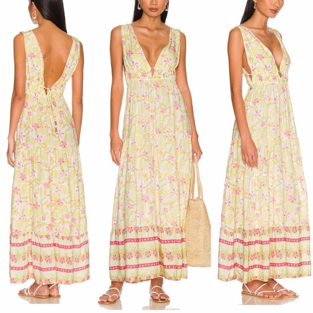 Maaji Eva Maxi Dress in Lemonade Women’s Long Yellow Pink Tropical Print Sz S - Picture 3 of 14